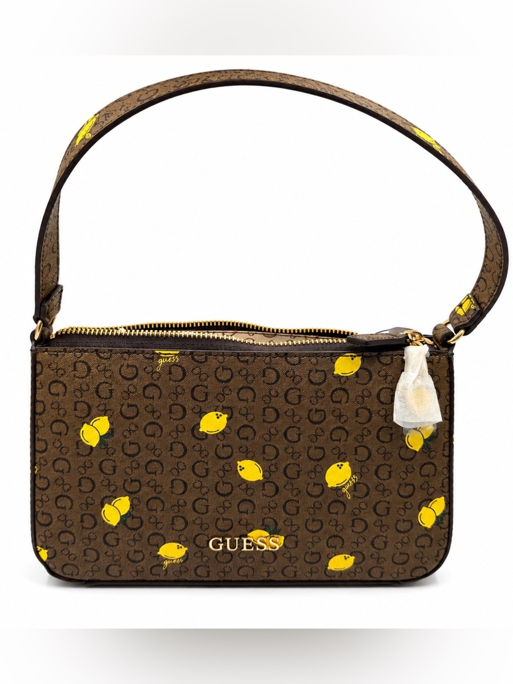 GUESS Brown Shoulder Bag with Yellow Lemon Motif